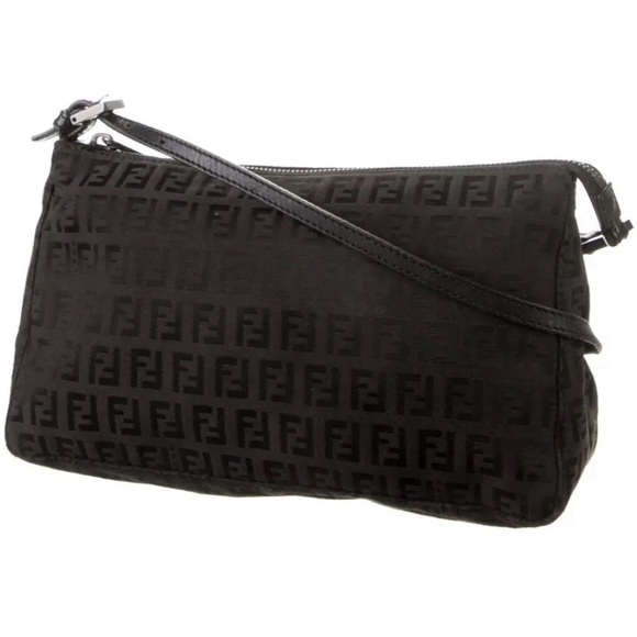 100% authentic Fendi Black Zucchino Canvas Pochette Baguette - Picture 1 of 5